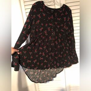 Torrid Black Top with Floral Accents
